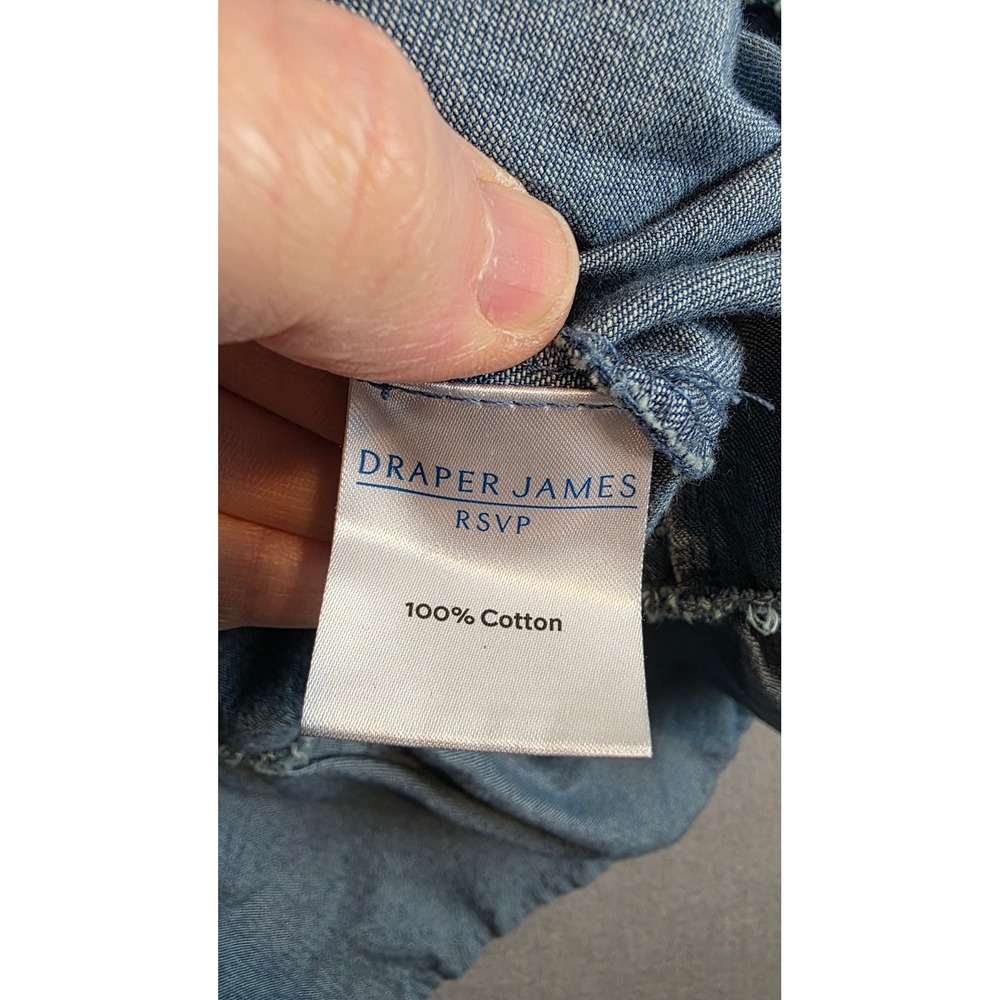 Draper James RSVP Womens Blue Denim Sleeveless Tiered Shirt Dress Belted Waist L - Picture 7 of 10